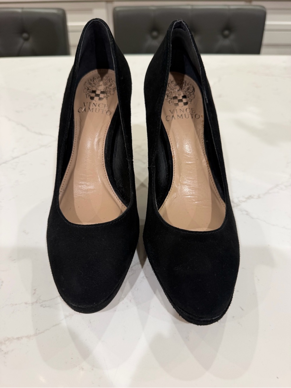 Vince Camuto Black Suede Rounded Toe Heels